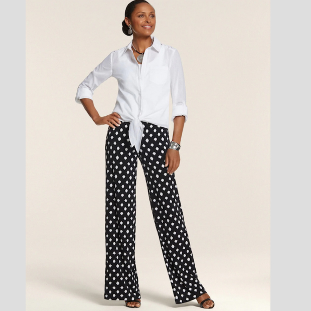 NWT Chico's Knit Kit Dotted Palazzo Pull on Pants